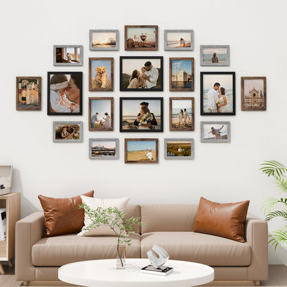 Vittanly 20 Pack Picture Frames Collage Wall Decor, Multi Sizes Including 4pcs 8x10, 8pcs 5x7 and 8pcs 4x6 Photo Frames, Gallery Frame Set for Wall or Tabletop Display, Black, Brown and Grey