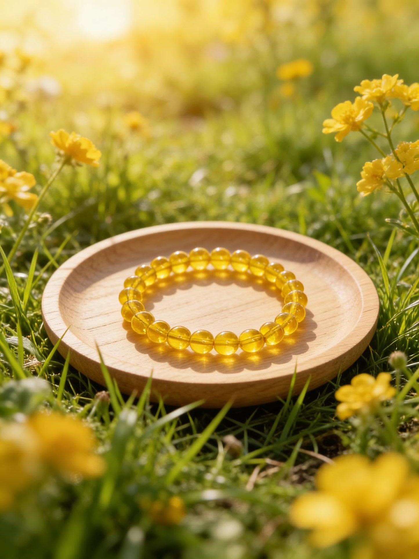 IETWIPNO Stretch Crystal Bracelet for Women,Elastic Beaded Bracelets Set of 1,Multicolor Healing Stone Adjustable Bangle,Gift for Her (8MM Round Yellow)