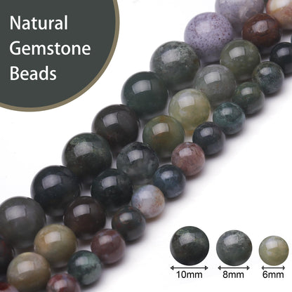 Chicager Natural Stone Beads for Jewelry Making,8mm Indian Agate Polished Smooth Round Gemstone Beads for Bracelet Necklace 15 Inch