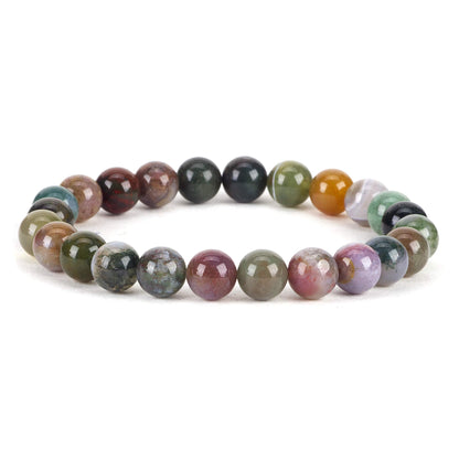 Cherry Tree Collection Indian Agate Beaded Bracelet – Genuine 8mm Gemstone Stretch Bracelet for Men & Women – Handmade Crystal Bracelet - (Indian Agate - S)