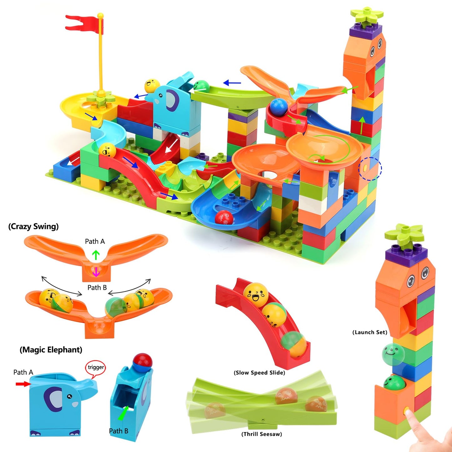 Marble Run Building Blocks for Kids: 130pcs Upgrade STEM Building Set with Launcher - Educational Toys for Kid Age 3-5 4-8 Preschool Family - Birthday for Boys Girls