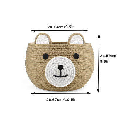 PandaEar Cotton Rope Baby Basket, Baby Gift Basket Nursery Laundry Organizer with Cute Bear Design for Storage Infant Newborn Essentials, Diaper Caddy with Handle (Brown)