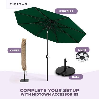 Midtown Umbrellas – The Lean 8 Ft Patio Umbrella with 10-Year-No-Fade Acrylast Acrylic Fabric, Auto-Tilt and 8 Reinforced Ribs for Deck, Pool, Garden, Hotel & Cafes – Forest Reserve Canopy, Black Pole