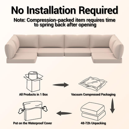 WiNVO 14-Piece Outdoor Replacement Cushions for Patio Furniture, Deep Seat Cushions for 6-Seat Sectional Rattan Sofa, Water-Resistant Couch Cushion Set with Non-Slip Backing, Cream White