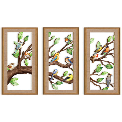 Ausril 3 Pcs Birds Tree Branch Wall Decor,Nature Tree of Life Wall Art,Green Leaves with Bird Wall Art,Branch Birds Silhouette Sculpture,Spring Tree Sign Wood Framed for Home Living Room Bedroom