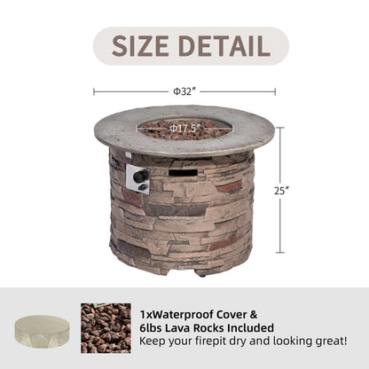 SUNBURY Outdoor Fire Pit Propane Round Fire Pit Table Fire Column, Stonecrest 40,000 BTU Gas Fire Pits for Outside w Lava Rocks, Waterproof Cover, CSA Certified