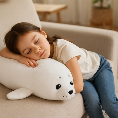 WEIGEDU Adorable White Baby Seal Plush Pillow – Soft Stuffed Animal Toy, Cuddly Hugging Body Pillow for Kids & Adults, 20" Arctic Ocean Seal Doll, Cute Sea Animal Plushie for Gifts & Decor