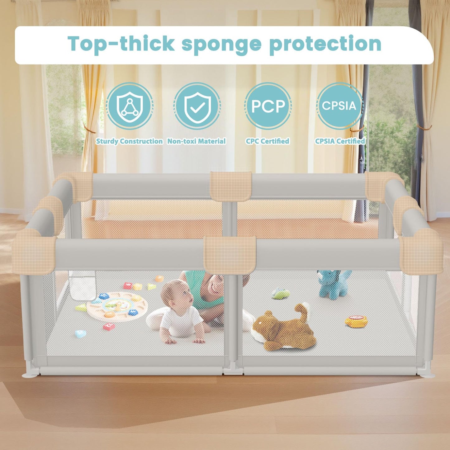 Besuhot Baby Playpen Baby Playard, Play Pen for Babies and Toddlers with Gate, 50x50 Fence, Sturdy Safety Playpen, Indoor & Outdoor Kids Activity Center (Pack of 2)