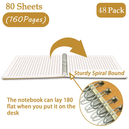 OSIMIG 48 Pack A5 Spiral Notebooks Bulk with Kraft Cover, 8x5.5 Inch Lined Paper Travel Journaling Notebooks, Composition Notebook for School Office Supplies, 80 Sheets 160 Pages