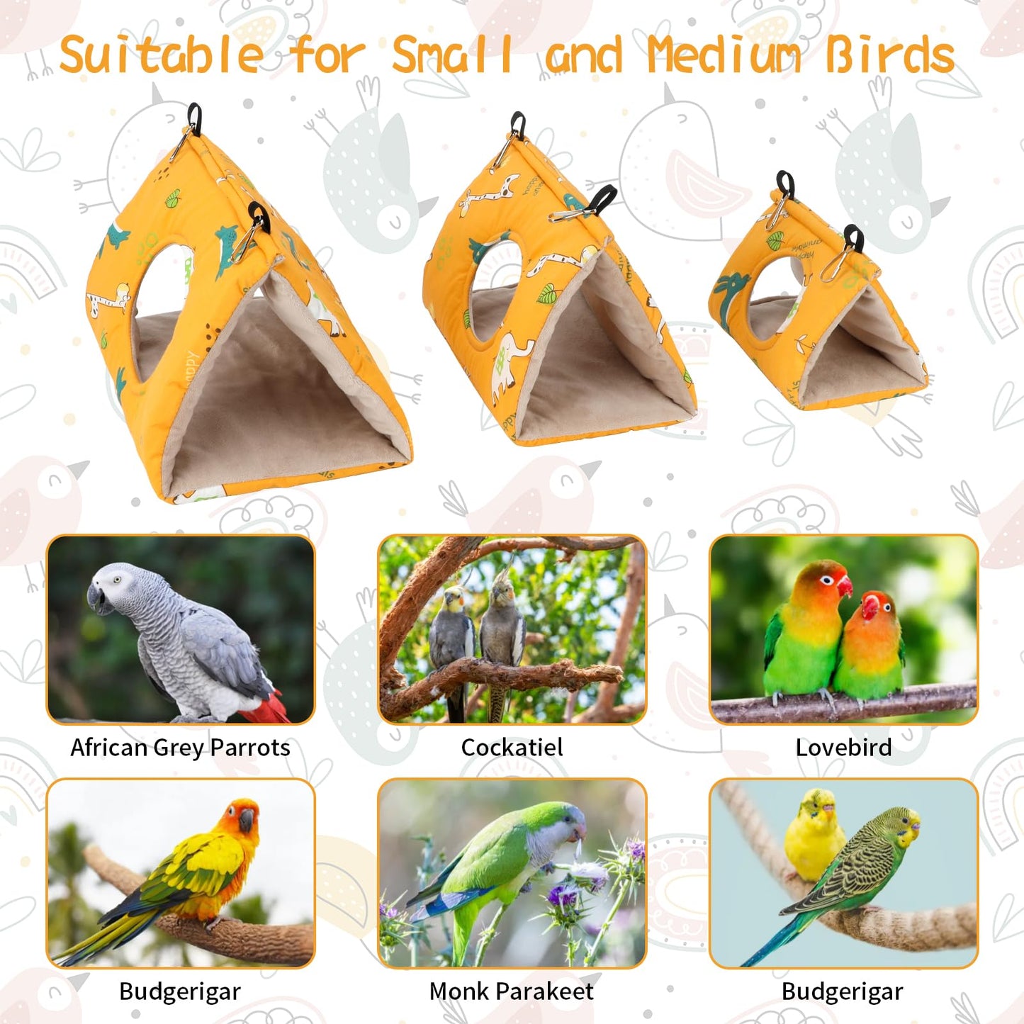 Rypet Winter Warm Bird Nest House - Hanging Hammock Velvet Shed Hut Cage Plush Fluffy Birds Hideaway Sleeping Bed Fuzzy for Parrot Parakeet Cockatiels Budgies Lovebird Small（Yellow）
