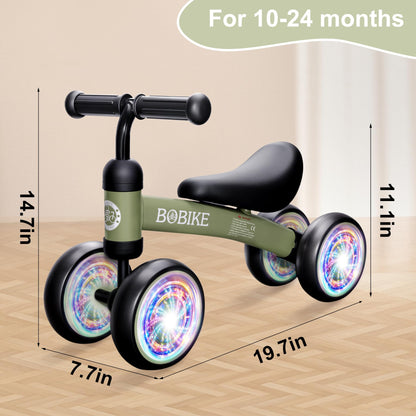 Bobike Baby Balance Bike Toys for 12-36 Months Kids Toy Boy and Girls Gifts Toddler Best First Birthday Gift Children Walker No Pedal Infant 4 Wheels Bicycle (Colorful, Deep Green-Light)