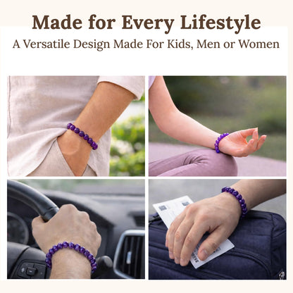 Elm City Direct 8mm Natural Stone Beaded Bracelet – Unisex Crystal Stretch Bracelets for Men & Women, Chakra & Healing Jewelry, Gift-Ready Beaded Bracelets (Amethyst, 8mm)