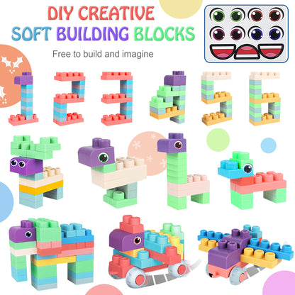 ROHSCE Baby Soft Blocks Set, Big Building Block Toys, Soft Rubber Blocks for Babies 6 Months and Up STEM Educational Toddler Gifts, Baby Soft Blocks Sensory Stacking Toys, 80PCS