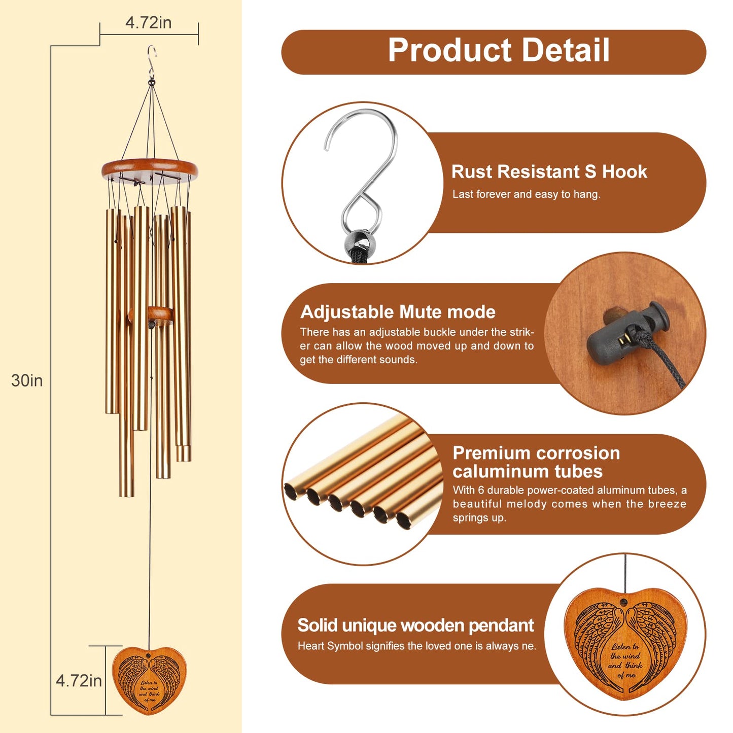 Wind Chimes for Outside,30" Large Deep Tone Sympathy Chimes, Memorial Loss of Loved One Mother Father, Meaningful Bereavement/Memorial/Sympathy Gift in Memory a one