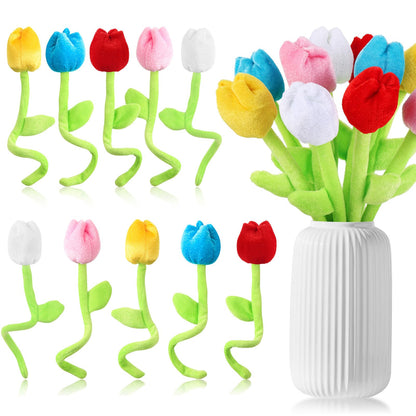 ZJoey 10 Pcs Plush Tulips Flower Stuffed Bendable Stems Plush Bouquet Toy Soft Rose Flower 12.6 Inch for Christmas 2026 Mother's Day Girl Girlfriend Wife(10 Pcs Colorful Tulip Series)