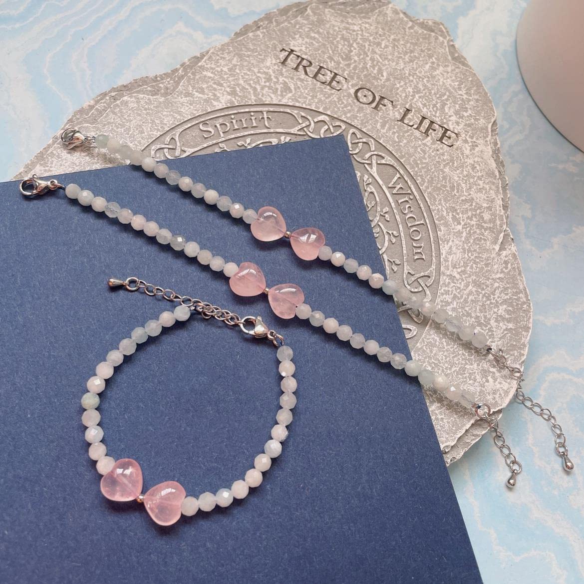 Fashewelry 42pcs Polished Heart Natural Rose Quartz Stone Beads Tumbled Chakra Gemstone Beads Crystal Healing Drilled Loose Beads for Earring Bracelet Necklace Jewelry Making