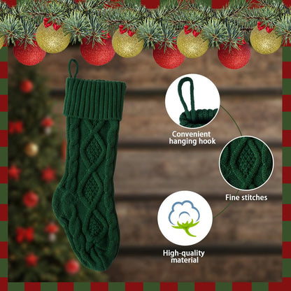 Meiosuns Christmas Stockings Cable Knit Stocking Christmas Decorations Goodie Bags Gift Fireplace Xmas Tree Stocking Ornaments for Holiday Family Friends (Green, Length 18",Pack of 1)