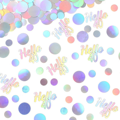 Vofrise 40th Birthday Confetti for Table Iridescent Birthday Party Decorations for Her Circle Dots Hello 40 Women Forty Years Old Birthday Table Scatters Decor Anniversary Party Supplies 300PC