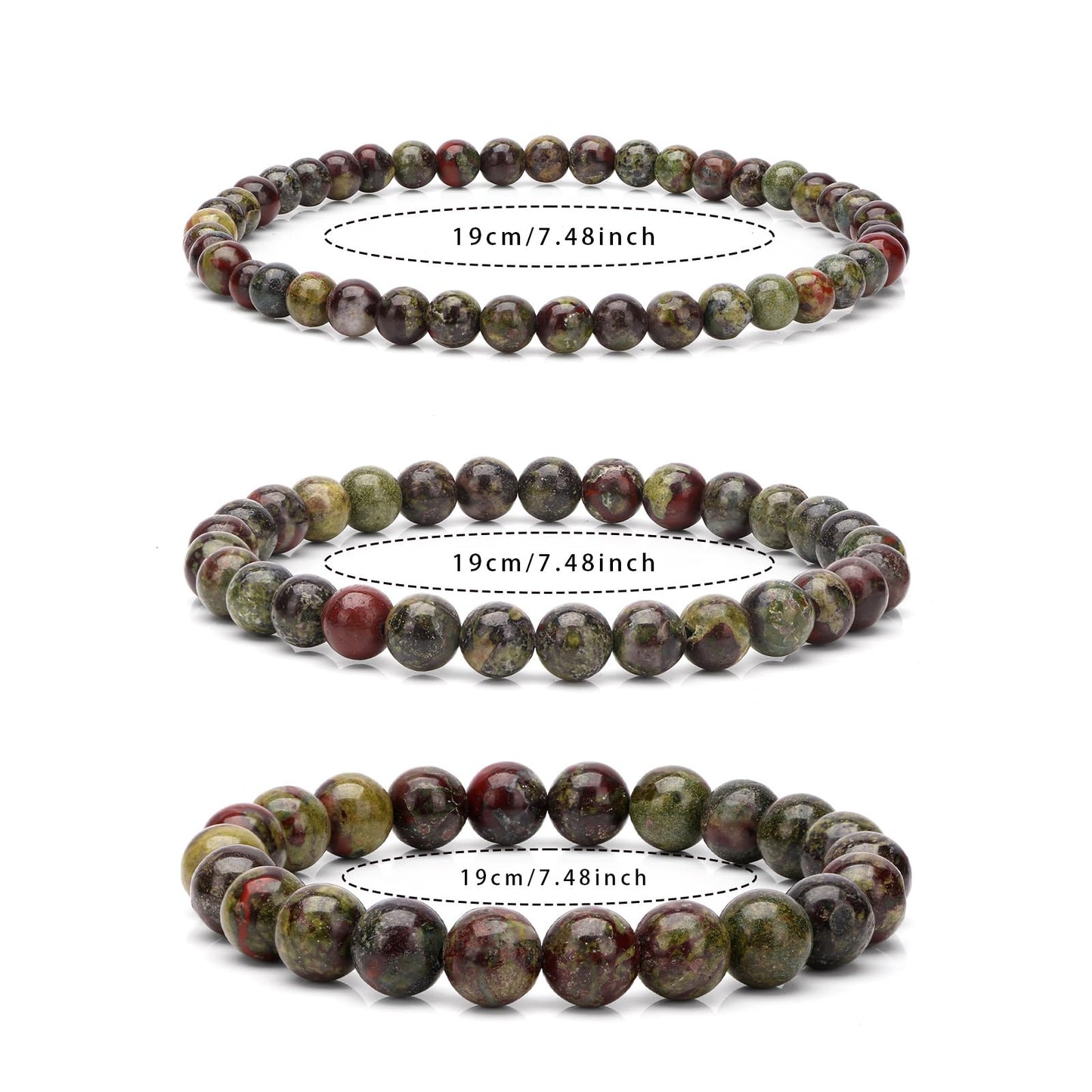 Risyfjew 4MM Handmade Dragon Bloodstone Natural Gemstone Stretch Elastic Bracelet,PE Film Anti-oxidation Packaging Natural Stone Crystal Healing Power Energy Gifts for Adult