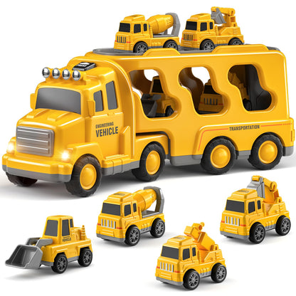 Bennol Construction Truck Toys for Toddler Boy 1 2 3 4 5 Year Old Car Trucks Birthday Gifts Toys for Kids Ages 1-3 3-5 5-in-1 Construction Trcuk with Excavator Crane Mixer Bulldozer