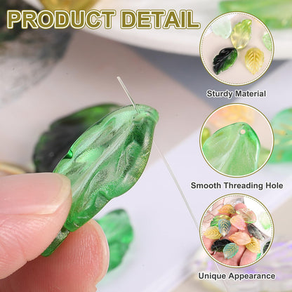 PATIKIL Glass Leaf Beads, 100Pcs Cute Crystal Leaf Charms, Translucent Czech Spacer Beads for DIY Jewelry Making Bracelets Necklace Wind Chimes Suncatchers, Clear