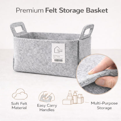 Felt Storage Bin - Foldable Fabric Storage Basket with Handles, Multi-Purpose Storage Organizer for Shelves, Closet, Toys, Clothes, Blankets, Bedroom, Living Room & Nursery, BLACK, Medium