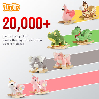 FUNLIO Elephant Baby Rocking Horse for Toddlers 6 Months to 3 Years, Cute & Graceful Grey Elephant Rocker for Baby Girl, Stuffed Plush Ride-on Rocking Animal, Easy to Assemble, CPC & CE Certified