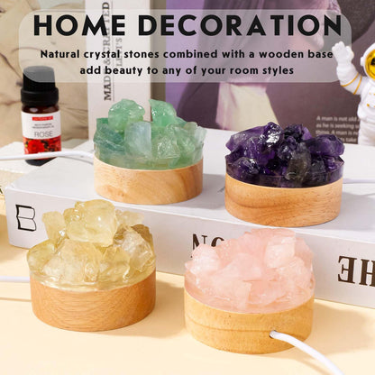 Runyangshi Citrine Money Night Light with Natural Raw Crystal - USB Powered Abundance Lamp for Office Desk, Wealth, Success, Healing Crystal Decor with Wood Base, Gift Idea