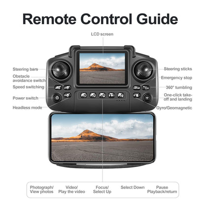 elecci E99 Drone with Screen Controller, Two-batteries, Altitude Hold, One Key Take Off/Landing, Active Obstacle Avoidance. with Black Outdoor Carrying Case. (Black - 2 batteries)