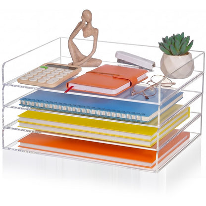 Harloon 4 Tier Acrylic Paper Tray, 13 x 10 x 1.7 Inches, Heavy Duty Stackable Organizer for A4/letter Paper, No Assembly Required, Transparent Acrylic File Storage for Office Workspace Desktop Storage