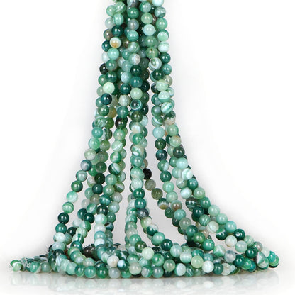 ICAI Beads（Green Striped Agate） Natural Stone Gemstone Round Loose Beads Crystal Energy Stone Healing Power for Jewelry Making DIY,1 Strand 35-37pcs（10mm）