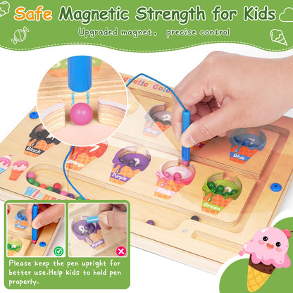 2 in 1 Magnetic Color and Number Maze, ABC Alphabet Puzzles Board Magnet Ice Cream Toys, Montessori Educational Magnet Puzzle, Preschool Learning Counting Toys for 2 3 4 5 Birthday Gifts