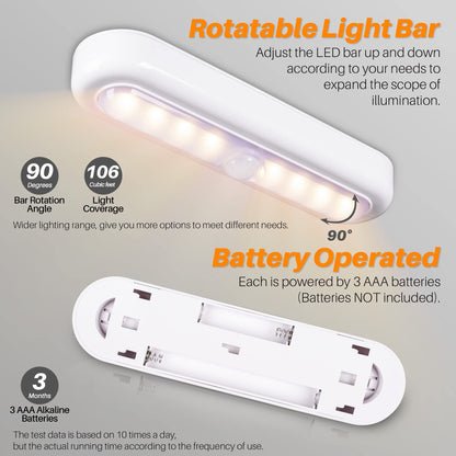 STAR-SPANGLED 3 Pack 7” Motion Sensor Lights Indoor Battery Operated, Stick on LED Light for Closet, Stairs, Under Cabinet, Warm White