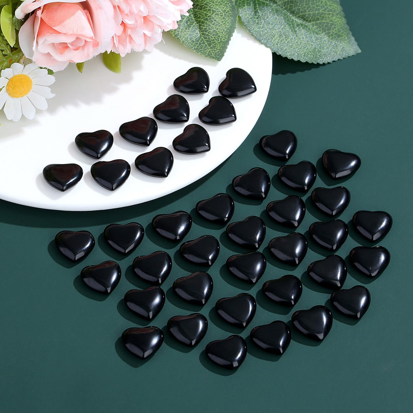 NUKAYAI 20PCS Black Obsibian Healing Crystals Stones Love Heart Shaped Polished Crystal Natural Cute Pocket Thumb Worry Stone Reiki Wholesale Set Balancing Meditation Mothers Day Bulk Gifts for Women