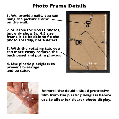 JCJMY 8.5x11 inch Picture Frame Black for Certificate Poster and Photo, Horizontal and Vertical Formats for Wall Hanging or Tabletop, 8.5x11 Frame with Shatter Resistant Plexiglass, Black