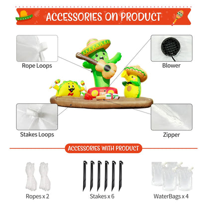 DomKom 6FT Cinco De Mayo Inflatables Fiesta Party, Blow up Outdoor Decorations Cactus Avocado Taco Mexican Party May 5 Sombreros Built-in LEDs Light Fiesta Maracas for Garden Lawn Yard