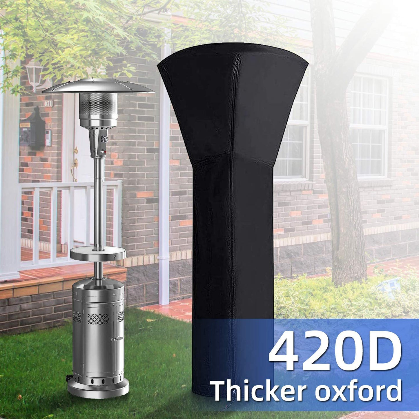ANSTROUT 420D Patio Heater Cover, Waterproof with Zipper, Outdoor Propane Heater Cover for Any Season, Large Size: 89'H x 33'Dx19'B (Black)
