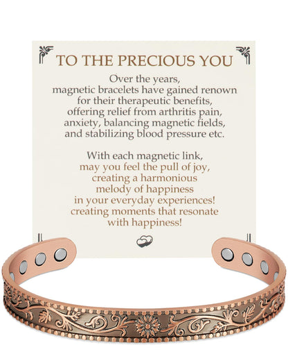 Feraco Pure Copper Bracelets for Women, 12X Enhanced Strength Magnetic Cuff Bangle for Women, 3800 Gauss Neodymium Magnets, Adjustable (Daisy)