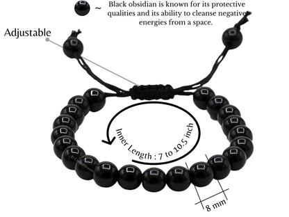 Amazing Gemstone Black Obsidian Bracelet for Women Men's Gifts - Protection Healing Crystal Bracelet - 8mm Gemstone Beaded Adjustable Bracelet Pulseras Para Hombres Mujer Stocking Stuffers