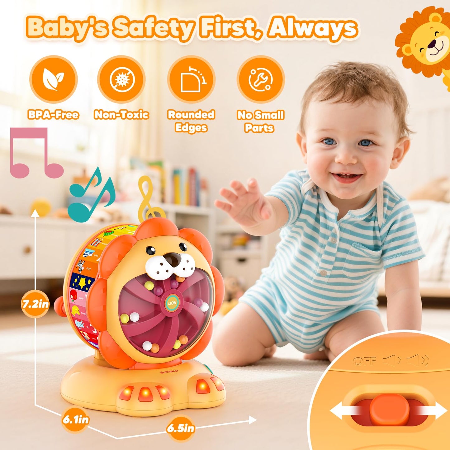 Alphabet Learning Toys for Toddlers 1-2 Year Old, Lion Spin and Sing ABC Letter Interactive Toys with Lights Sound, Musical Educational Toys for Boys Girls Kids, First Christmas Birthday Gift