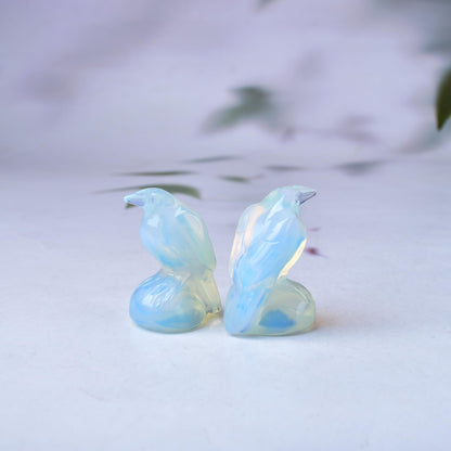 WUYOUSHI Natural Opal Crystal Raven Statue 2" Healing Crystal Handmade Sculpture Lucky Guardian Pocket Statues Reiki Meditation Office Home Decoration Gift
