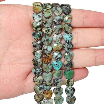Nitopupu 22pcs Faceted Heart Stone Beads Natural African Turquoise Bead 8mm Crystals and Healing Stones for Jewelry Making Supplies,Friendship Bracelet Kit,Love Gifts