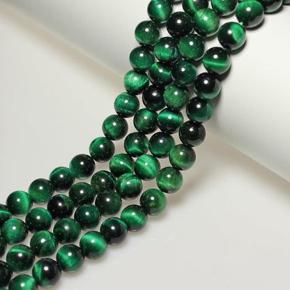 MJDCB Stone Beads 8mm 43pcs Round Green Tiger's Eye Loose Gemstone Bead Charms for Jewelry Making Bracelet Necklace Earring Pendant
