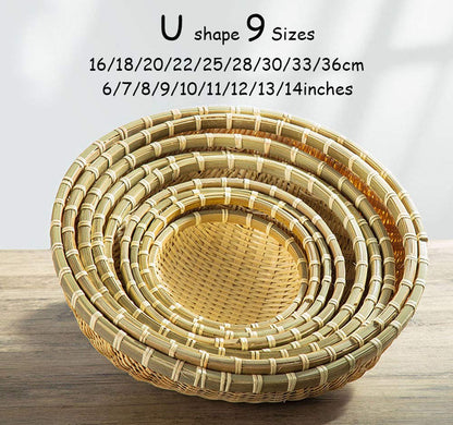 Natural Handmade Woven Bamboo Basket Tray U Shape Holder Food Deep Basket Size 6" 7" 8" 9" 10" 11" 12" 13" 14" up to 20inches Available for Customizing Bulk (16cm/6")