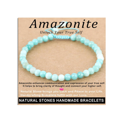AD Beads 4mm Amazonite - Unlock Your Ture Self - Handmade Natural Stone Crystal Bracelet with Adjustable Macrame String - Yoga Healing Power Energy Gifts for Men and Women