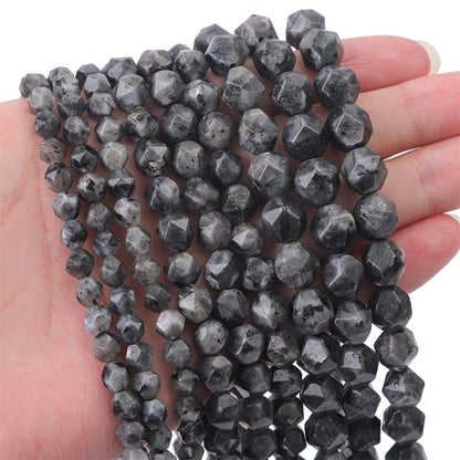 BEADIA Faceted Natural Black Spectrolite Stone Round Beads 8mm 36cm/Strand for Jewelry Making