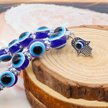 CJIAYUJEW 3pcs Evil Eye Bracelet Chakra Crystal Bracelets Set,Evil Eye Hamsa Blue Beaded Charm Stretch Bracelet for Blessing (White, Zinc Alloy)