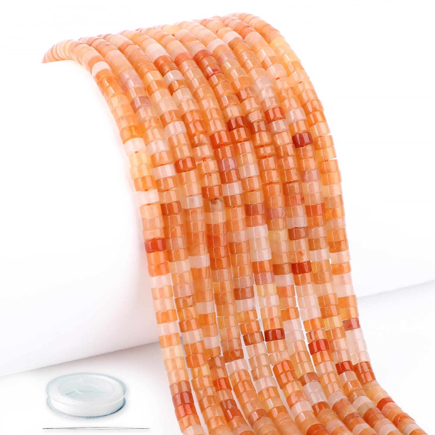 Natural Orange Aventurine Heishi Spacer Beads Loose Semi Precious Flat Round Gemstone Disc Shape Stone for Beading Jewelry Making 4x2mm 15.5"