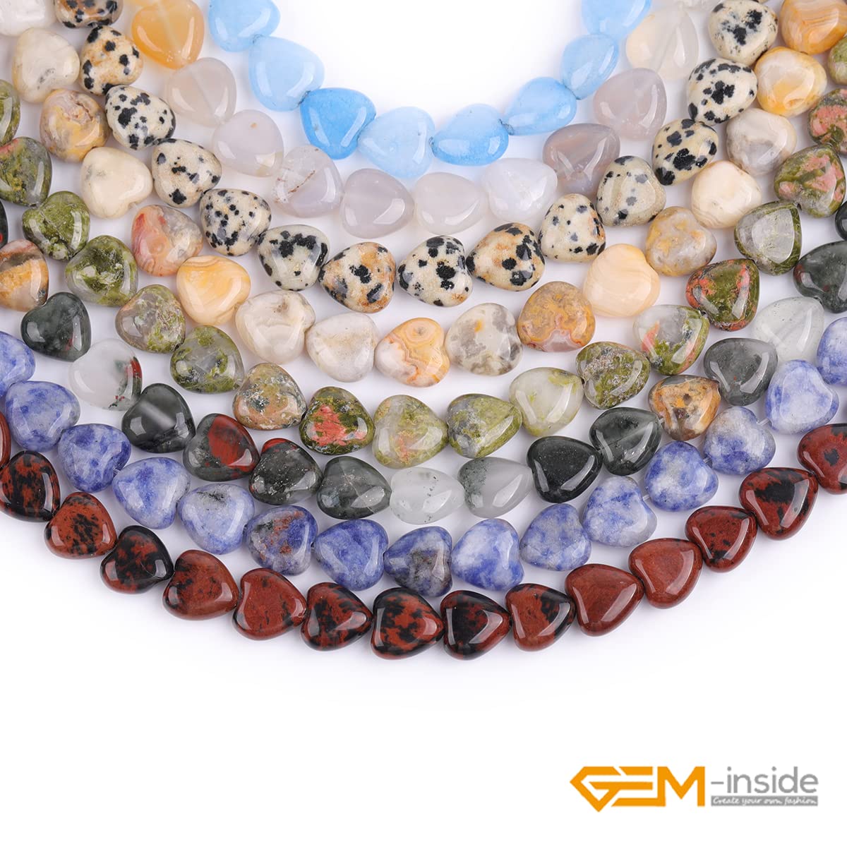 GEM-Inside 10mm Heart Charms Natural White Cloudy Rock Quartz Crystal Gemstone Stone Beads for Jewelry Making Full 15" Strand Power Energy Healing Chakra Stone Beads