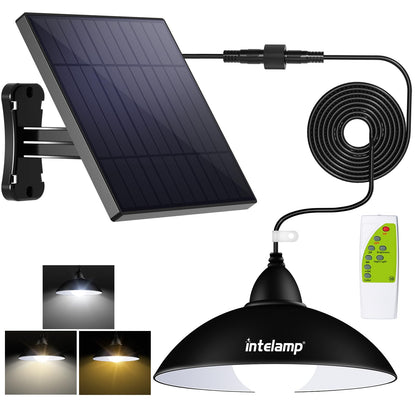 intelamp Solar Pendant Lights Indoor Outdoor, 4000mAh Gazebo Shed Chandeliers with Remote All Day/Night Mode 16.4Ft Hanging Warm White Lighting for Outside Barns Chicken Coop